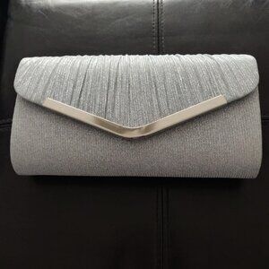 Women's Silver Clutch Purses Sparkling Envelope Evening Bag Detachable Chain